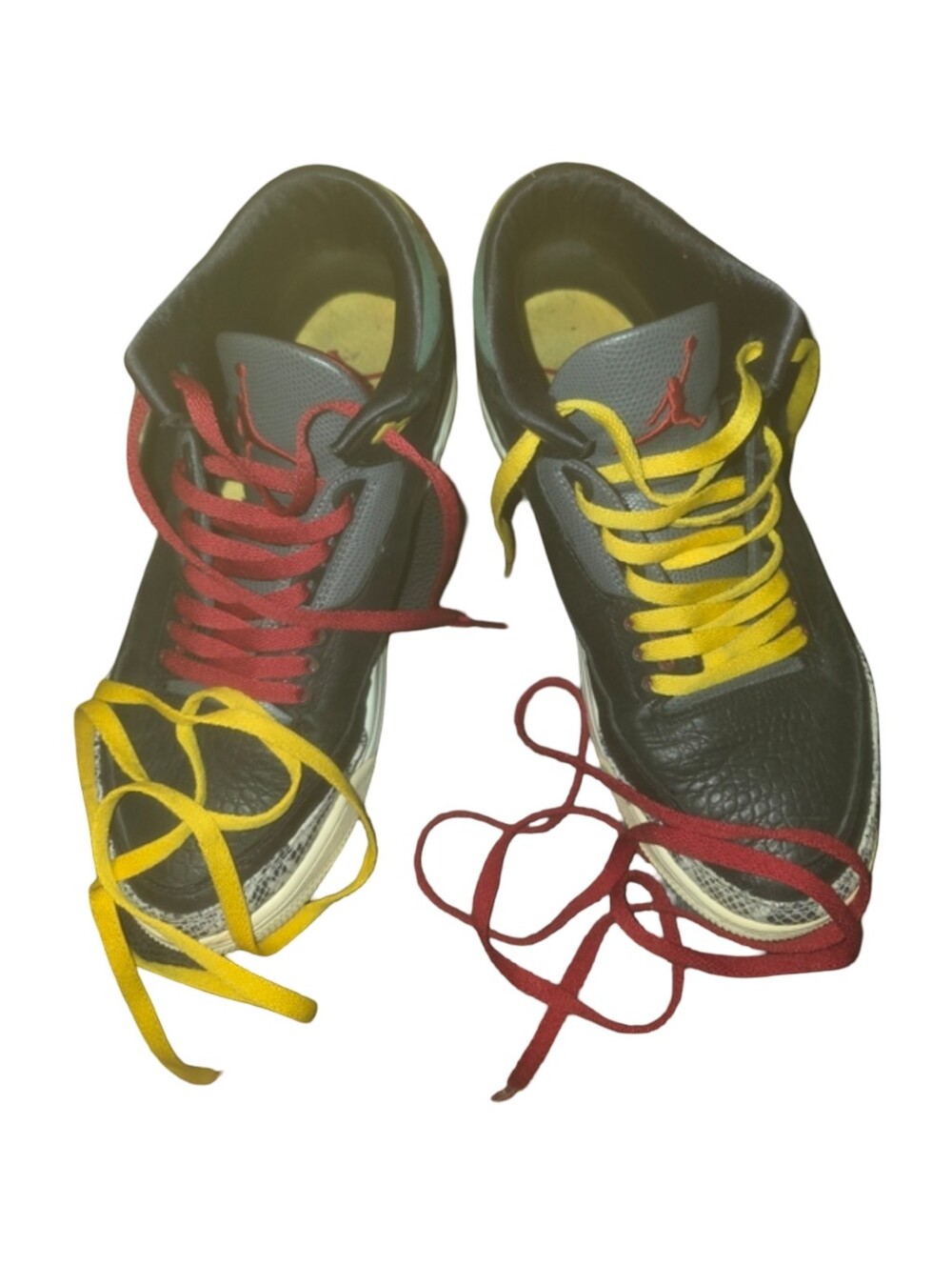 Jordan Men’s Black Sneakers with Red and Yellow Laces